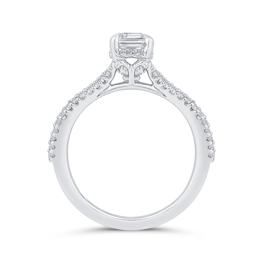 14K White Gold Split Shank Accented Emerald Diamond Semi-Mount Ring .39CTW.