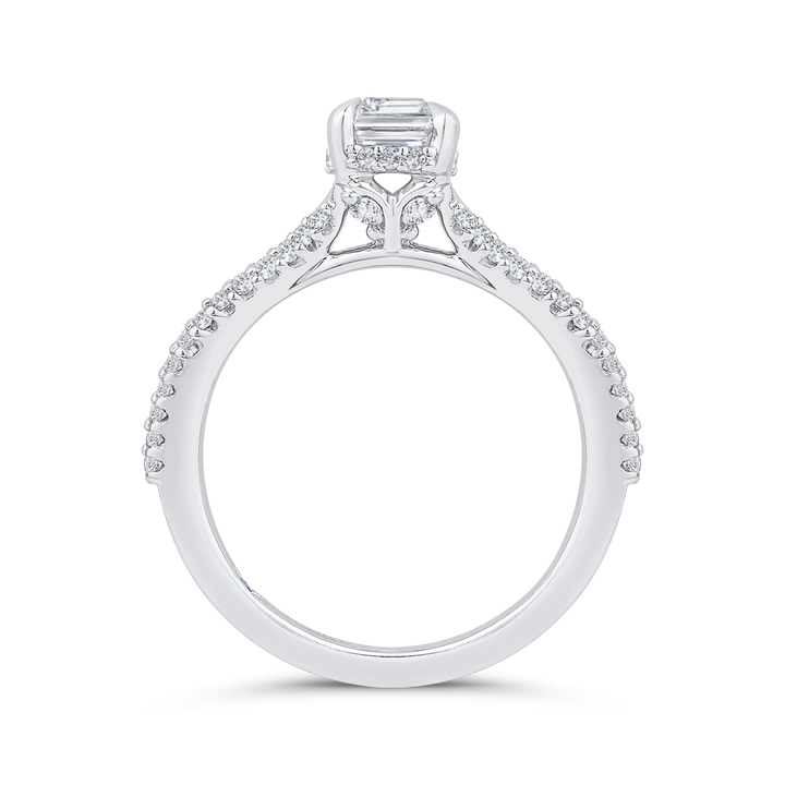 14K White Gold Split Shank Accented Emerald Diamond Semi-Mount Ring .39CTW.