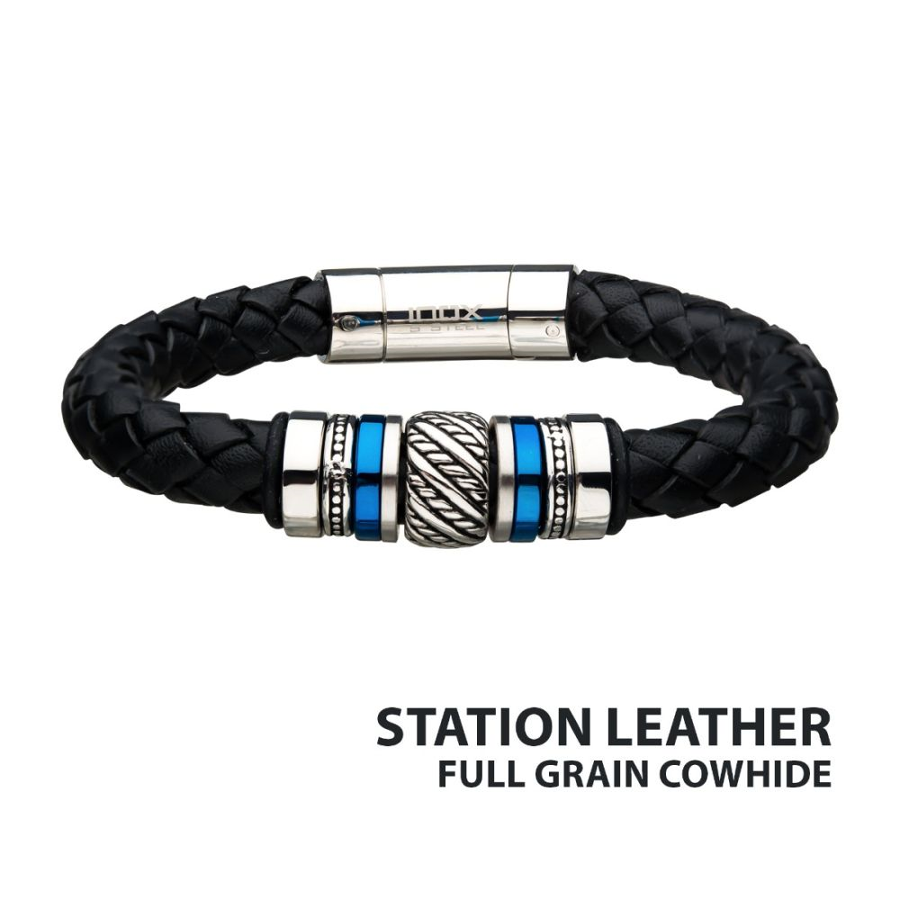 LTHR / BLU HELIX BEAD BRAC 67