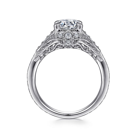 14K White Gold Vintage Round Diamond Semi-Mount Ring .27CTW.
