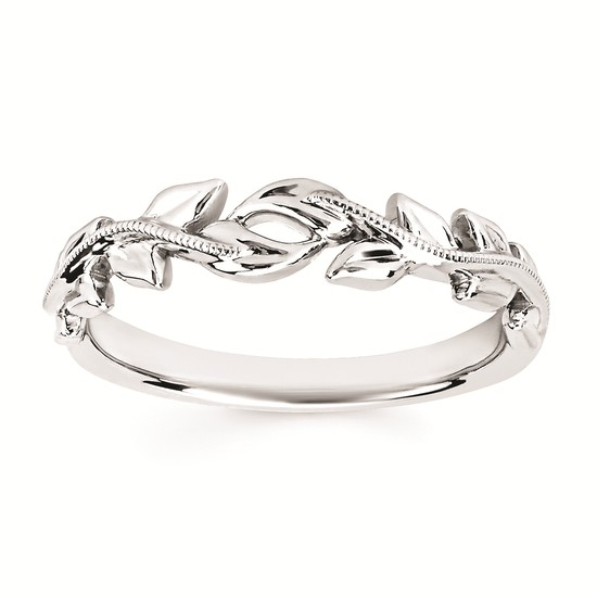 14K White Gold Floral Leaf Wedding Band