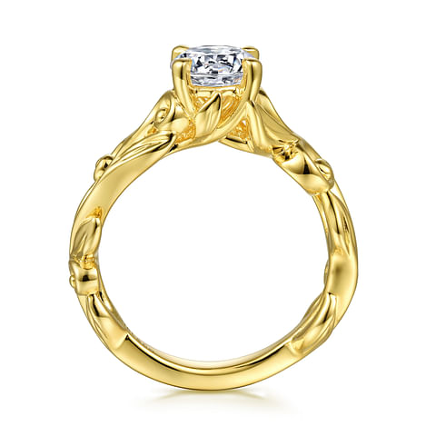 14K Yellow Gold Floral Scroll Round Diamond Semi-Mount Ring