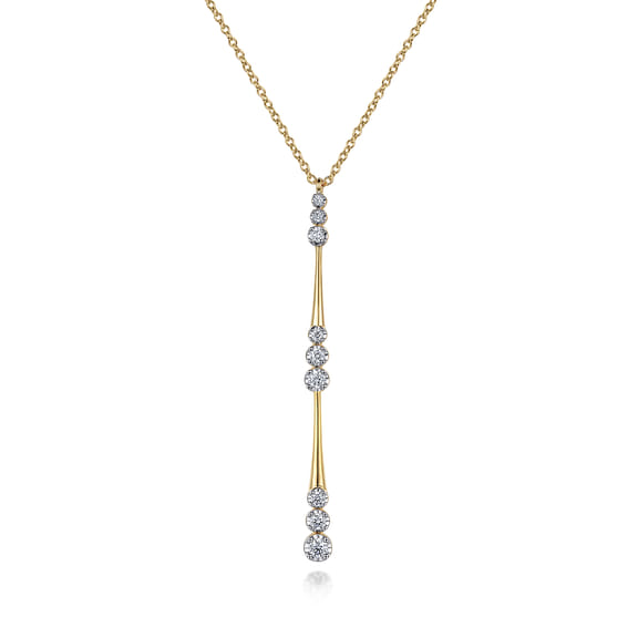14K Yellow Gold Graduated Diamond Station Drop Y Necklace
