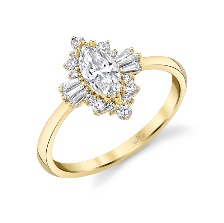 14K Yellow Gold Solitaire Marquise Diamond Semi-Mount Ring 0.28CTW.
