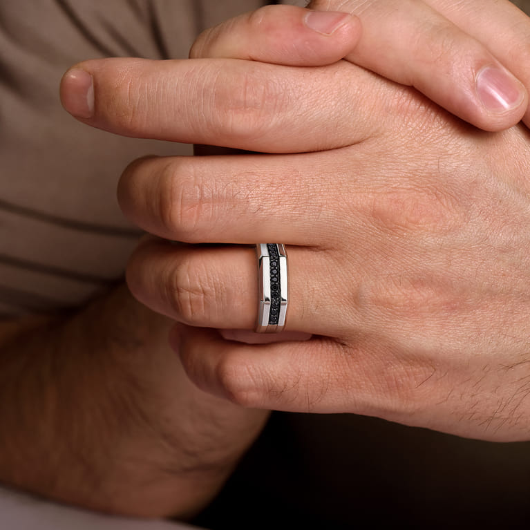 Sterling Silver and Black Spinel Band