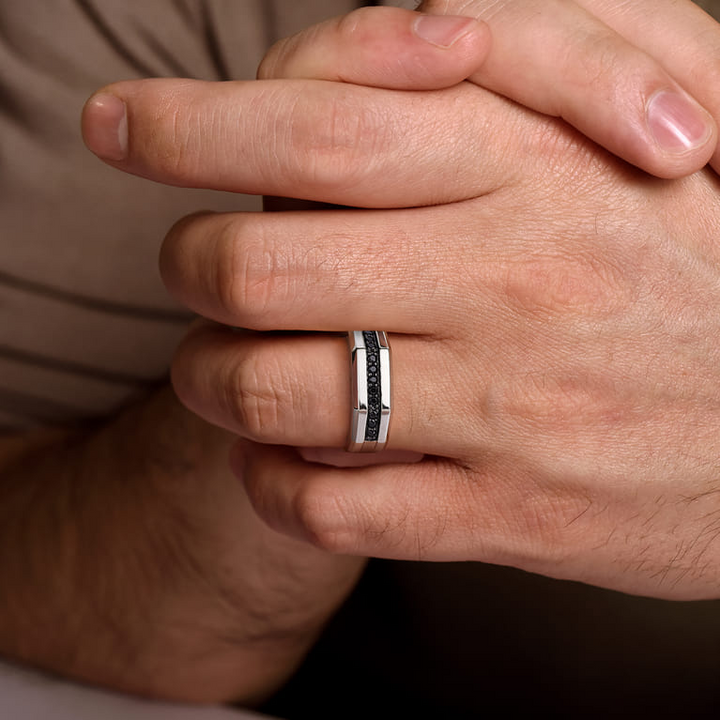 Sterling Silver and Black Spinel Band