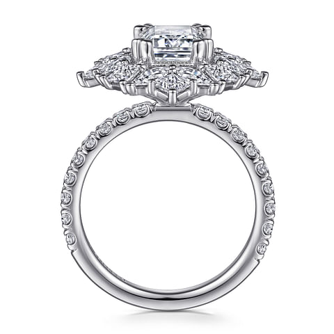 14K White Gold Fancy Halo Round Diamond Semi-Mount Ring 1.79CTW.