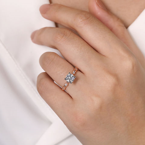 14K Rose Gold Accented Hidden Halo Round Diamond Semi-Mount Ring .21CTW.