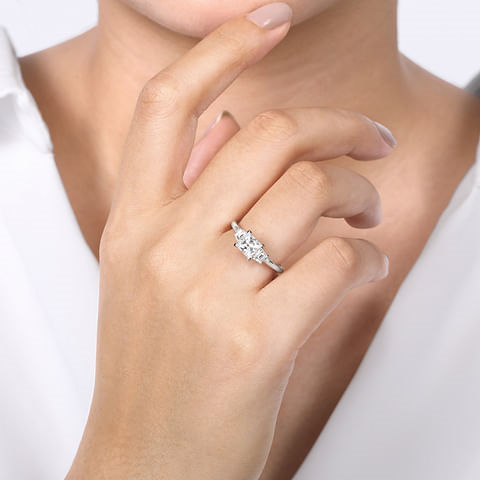 14K White Gold 3 Stone Princess Diamond Semi-Mount Ring .46CTW.