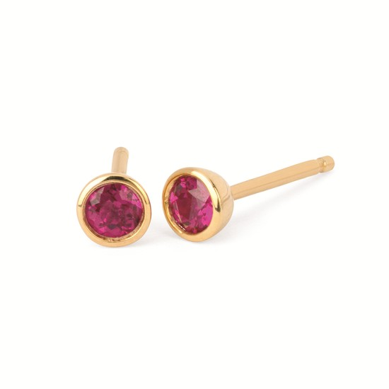Created Ruby Bezel Stud Earrings in Sterling Silver