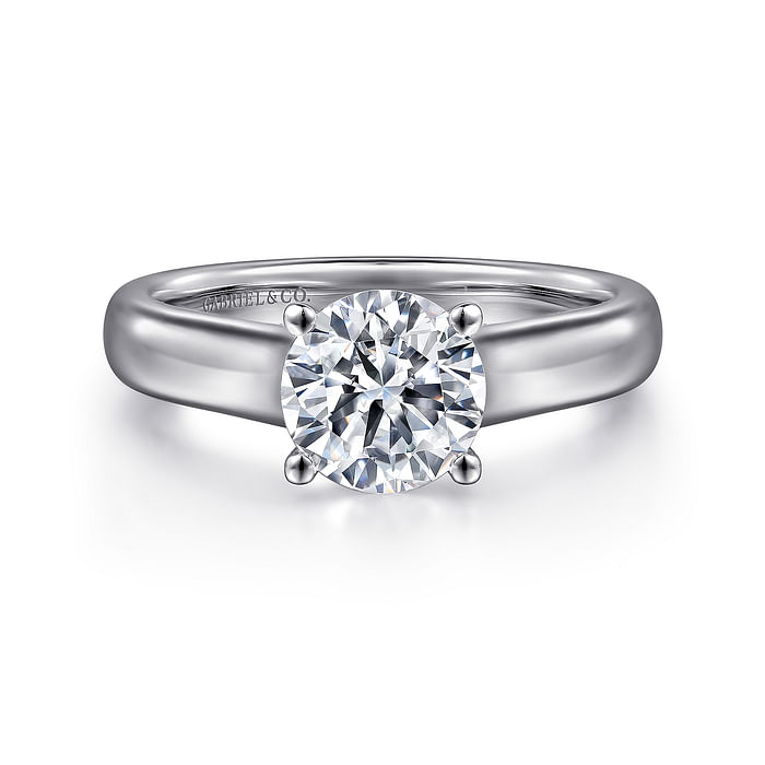 14K White Solitaire Wide Band Round Diamond Semi-Mount Ring