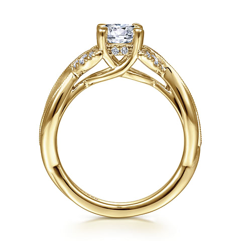 14K Yellow Gold Floral Twist Round Diamond Semi-Mount Ring .14CTW.