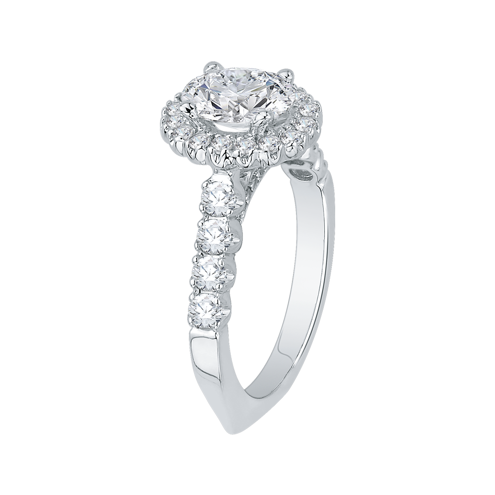 14K White Gold Halo Accented Oval Diamond Semi-Mount Ring .70CTW.