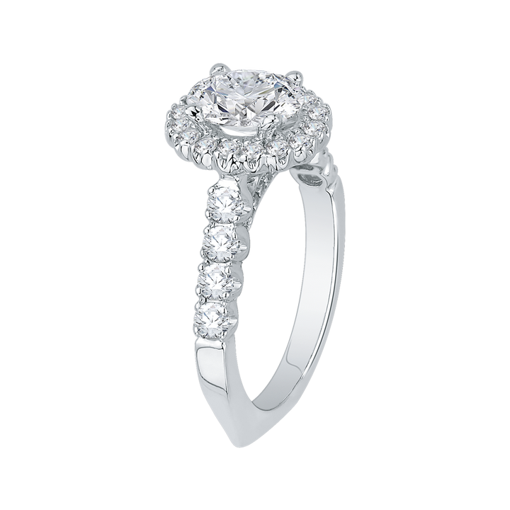 14K White Gold Halo Accented Oval Diamond Semi-Mount Ring .70CTW.