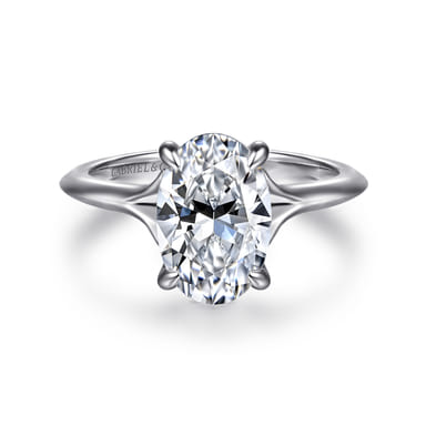 14K White Gold Oval Hidden Halo Split Shank Engagement Ring Setting