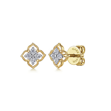 14K Yellow Gold Clover Diamond Stud Earrings (0.12 ctw)