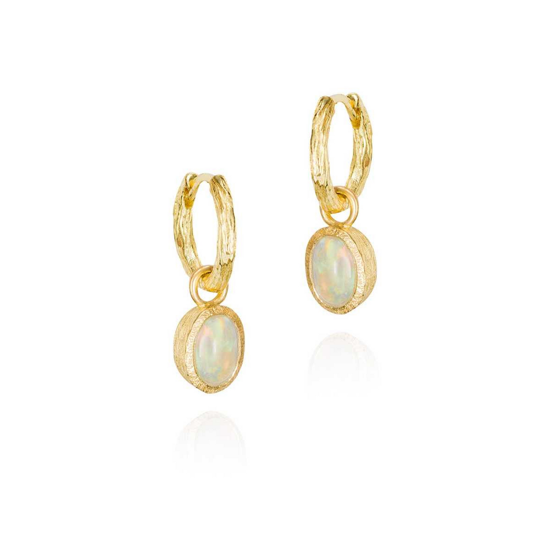 Natural Opal Hoop Earringl in Sterling Silver with 18k Gold Plating