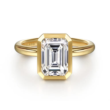 14K Yellow Gold Emerald Cut Bezel Solitaire Engagement Ring Setting