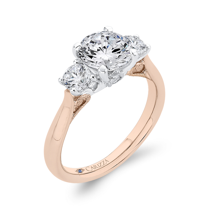 14K Rose Gold 3 Stone Round Diamond Semi-Mount Ring .50CTW.