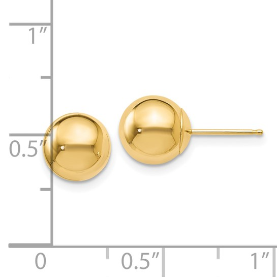14K Yellow Gold 8MM Ball Stud Earrings