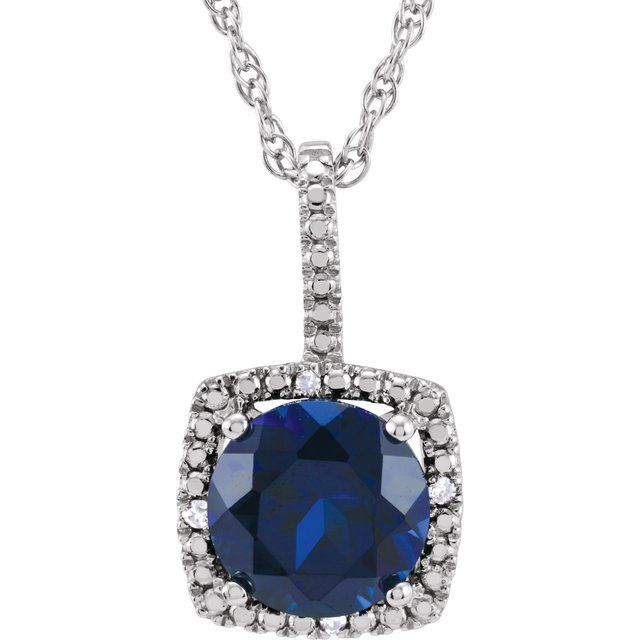 Sterling Silver Natural Diamond and Lab Grown Sapphire Diamond Necklace Pendant