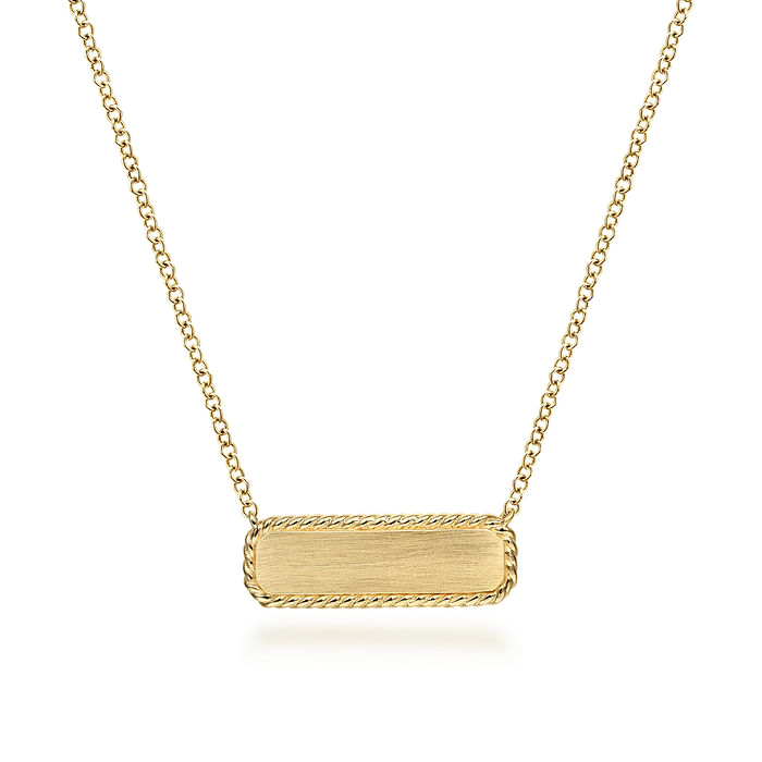 14K Yellow Gold Braided Bar Pendant Necklace