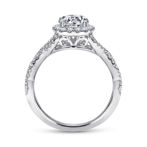 14K White Gold Halo Twist Round Diamond Semi-Mount Ring .39CTW.