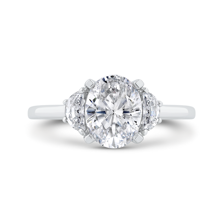 14K White Gold 3 Stone Oval Diamond Semi-Mount Ring .60CTW.