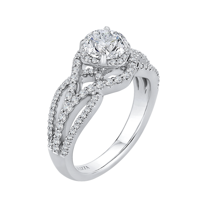 14K White Gold Twist Round Diamond Semi-Mount Ring