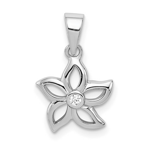Sterling Silver Rhodium-Plated Flower Pendant with Cubic Zirconia