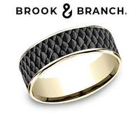 14K Yellow Gold  Fish Scale Comfort Fit 7.5mm Wedding Band