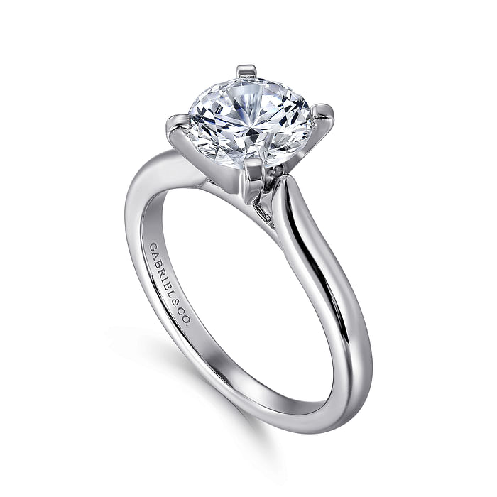 14K White Solitaire Round Diamond Semi-Mount Ring