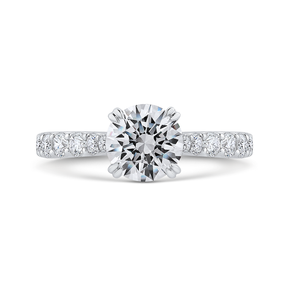 14K White Gold Straight Accented Round Diamond Semi-Mount Ring .68CTW.