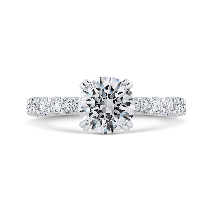 14K White Gold Straight Accented Round Diamond Semi-Mount Ring .68CTW.