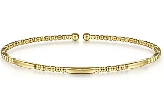 14K Yellow Gold Beaded Bangle Bracelet