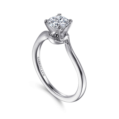 14K White Gold Solitaire Twist Round Diamond Semi-Mount Ring