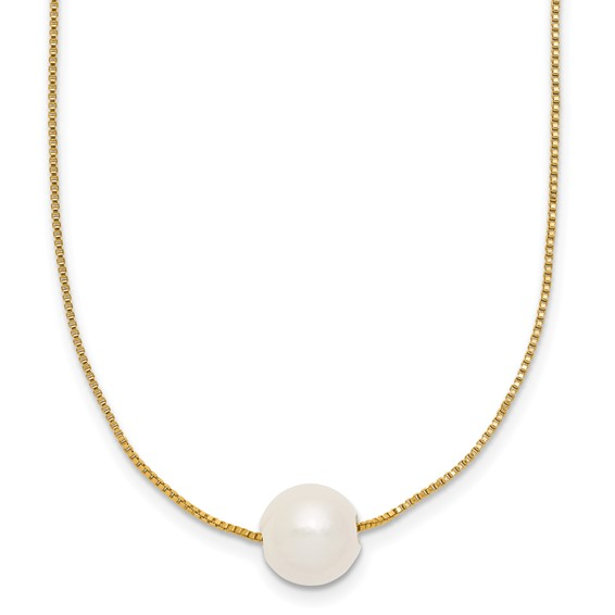 14K Gold Filled 9mm Round White Freshwater Cultured Pearl 18" Necklace