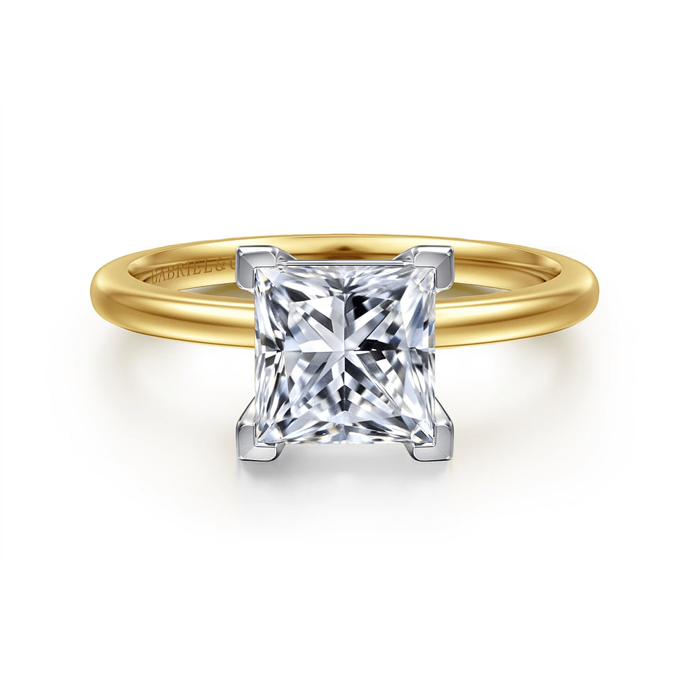 14K Yellow Gold Solitaire Princess Diamond Semi-Mount Ring.