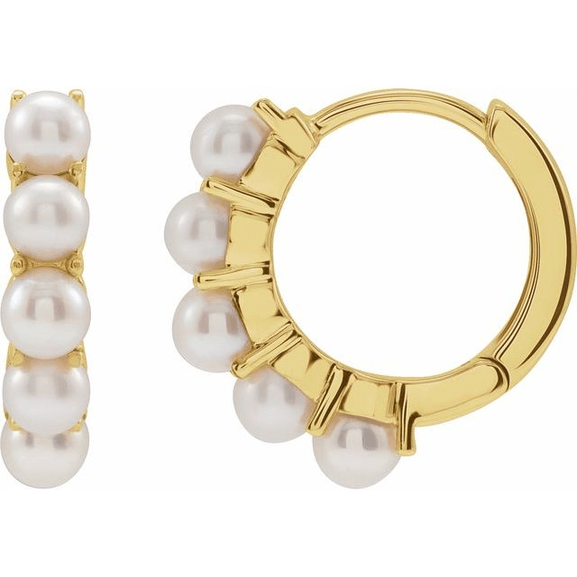 14K Yellow Gold Natural Pearl Hoop Earrings