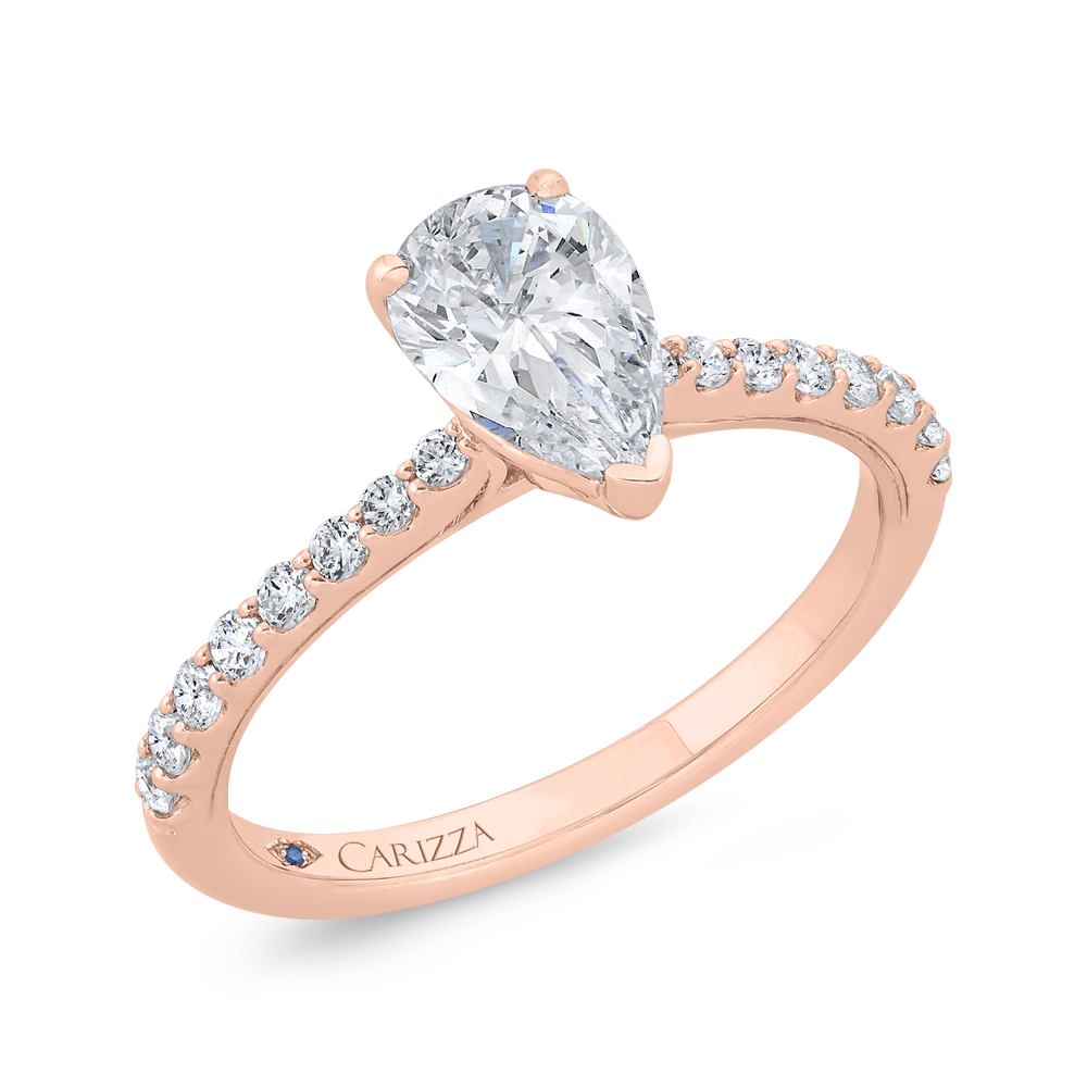 14K Rose Gold Straight Accented Pear Diamond Semi-Mount Ring .29CTW.