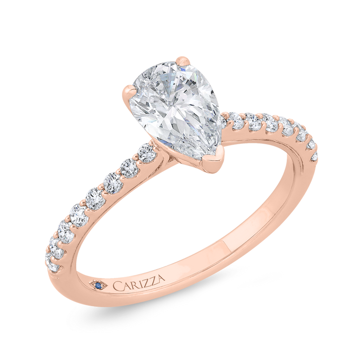 14K Rose Gold Straight Accented Pear Diamond Semi-Mount Ring .29CTW.