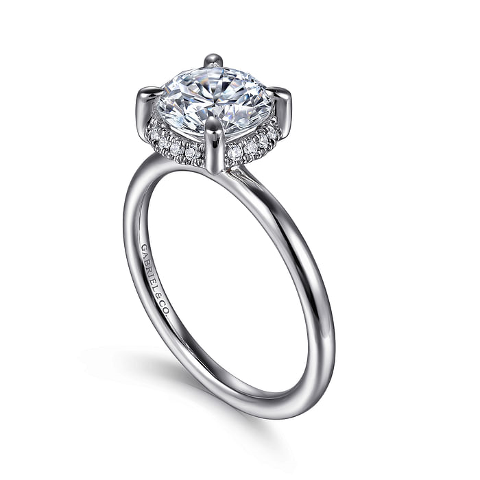 14K White Gold Halo Solitaire Round Diamond Semi-Mount Ring 0.08CTW.
