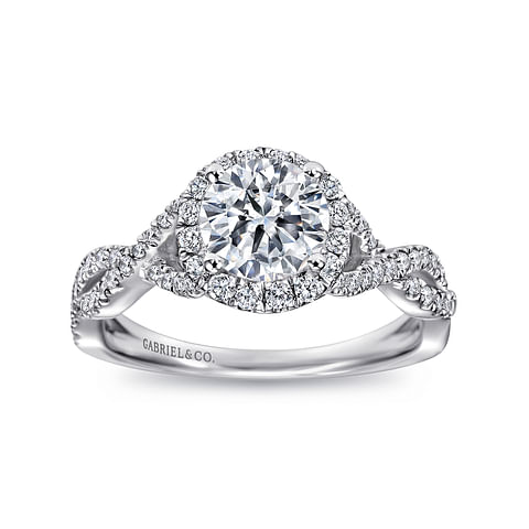 14K White Gold Halo Twist Round Diamond Semi-Mount Ring .39CTW.