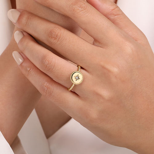 14K Yellow Gold 0.01CTW Natural Diamond Signet Ring