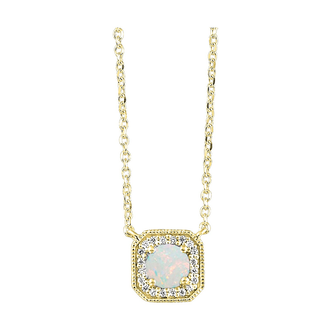 10K Yellow Gold Round Opal & Diamond Halo Pendant (1/2 ctw Opal)