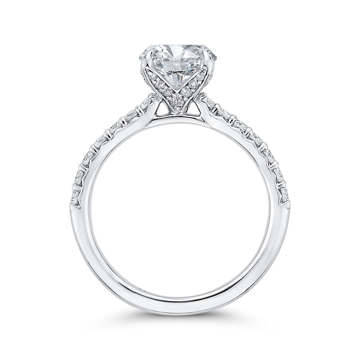 14K White Gold Straight Accented Round Diamond Semi-Mount Ring .45CTW.
