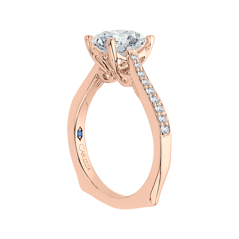 14K Rose Gold Straight Accented Round Diamond Semi-Mount Ring .06CTW.