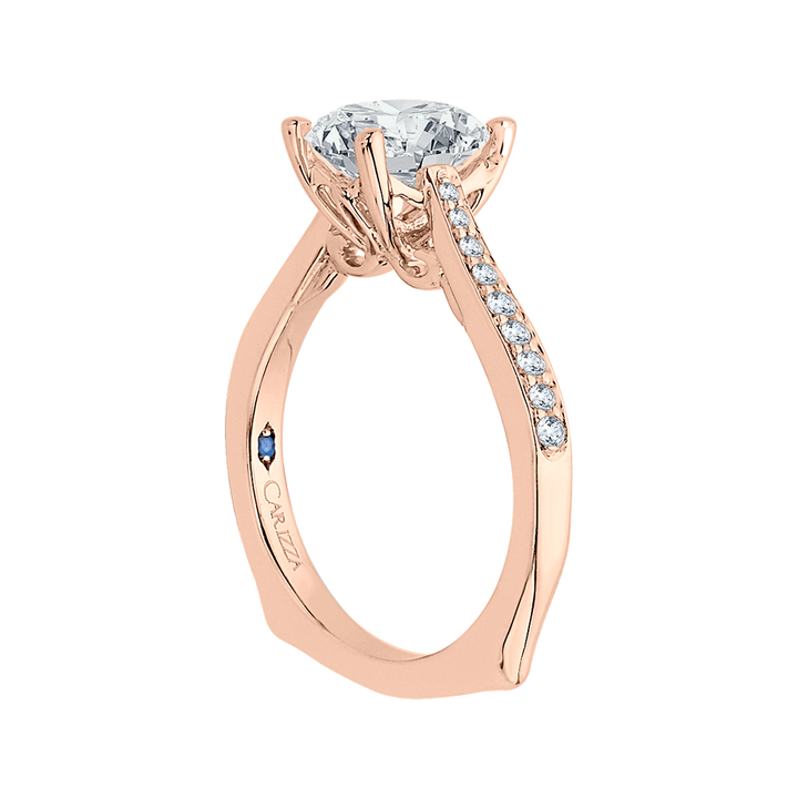 14K Rose Gold Straight Accented Round Diamond Semi-Mount Ring .06CTW.