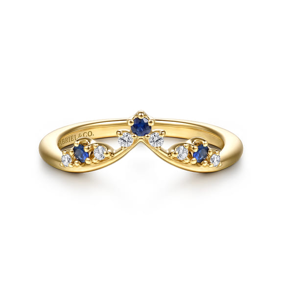14K Yellow Gold Prong Set Sapphire and Diamond Anniversary Band