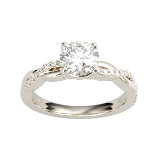 14K White Gold Twist Round Diamond Semi-Mount Ring .49CTW.